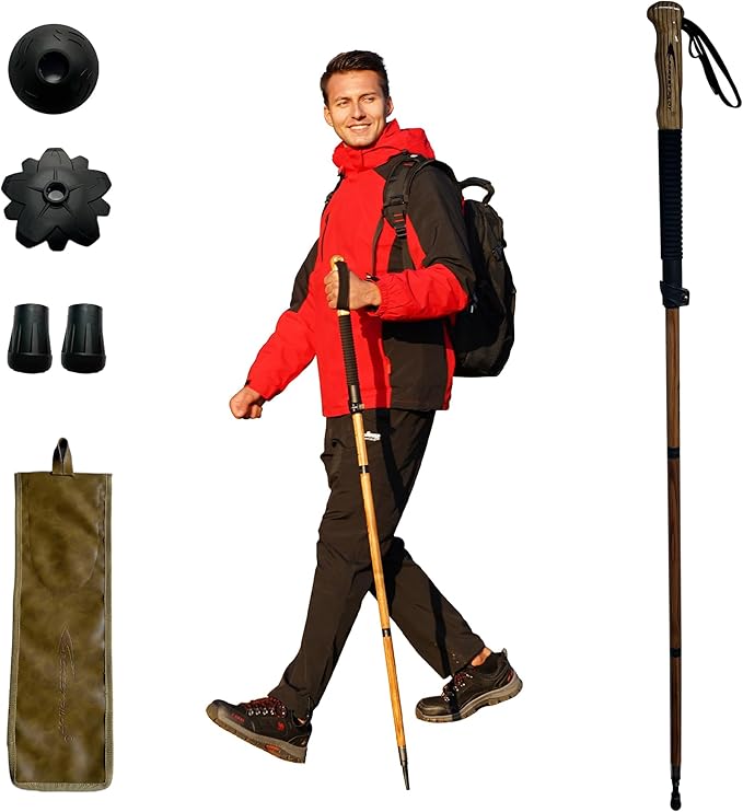 Trekking Pole - 1pc Pack Sassafras Wood Adjustable&Detachable Hiking or Walking Stick