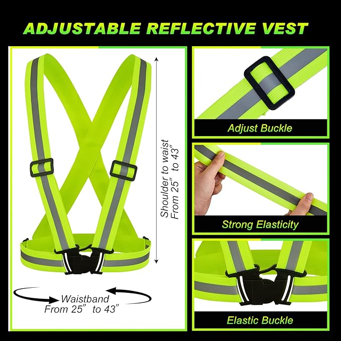 Hercicy 12 Pcs Reflective Vest High Visibility Safety Vests, Adjustable Running Gear Straps Lightweight Reflector for Construction (Yellow)