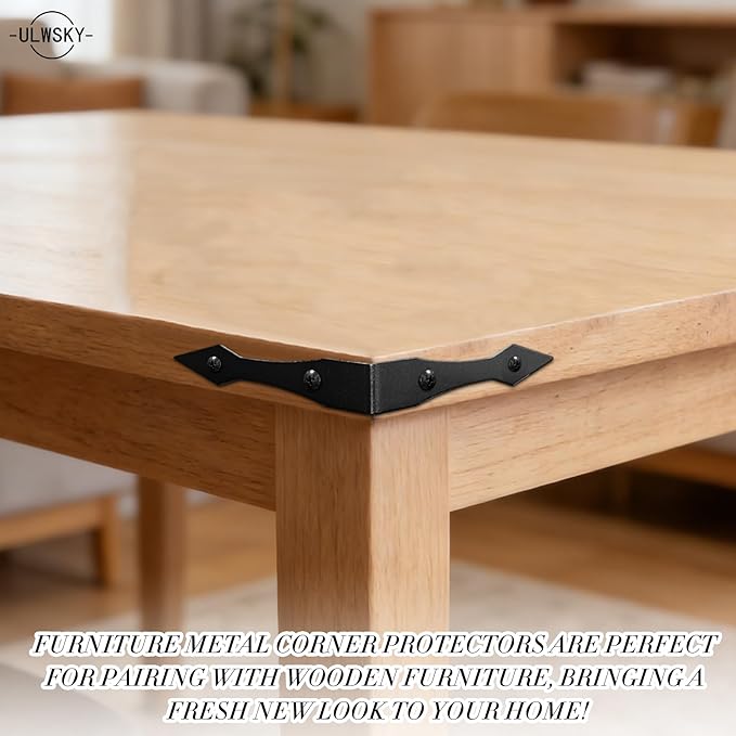 8Pcs Furniture Metal Corner Protectors Vintage,Black Decorative Corner Brackets,3.9x3.9x0.8inch Edge Guard Corner Brackets,for Farmhouse,Barn Door, Cabinet ,Wood Frame, Table(0.8inch)
