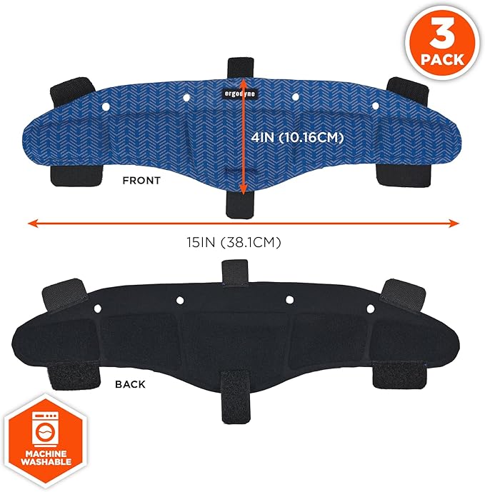 Ergodyne Chill-Its 6612 Moisture Wicking Hard Hat Top Pad, Padded Cooling Microfiber, Fits Most Suspension Systems (3-Pack)