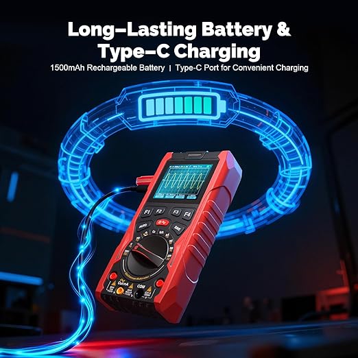3-in-1 Handheld Oscilloscope Multimeter with Signal Generator, 12MHz Bandwidth 50MS/s Portable Digital Oscilloscope Multimeter, True RMS Auto-Ranging, 1500mAh Battery for Electronics Repair