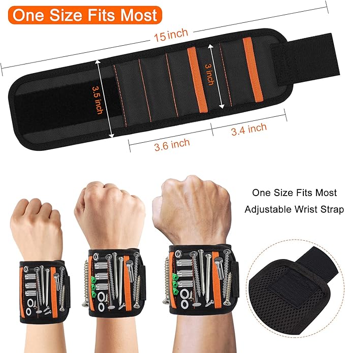 Magnetic Wristband with 15 Strong Magnets, Tool Belt Magnetic Wrist band for Holding Screws, Nails, Drill Bits, Perfect Gifts Gadgets for Men, Father/Dad, Husband and Carpenters