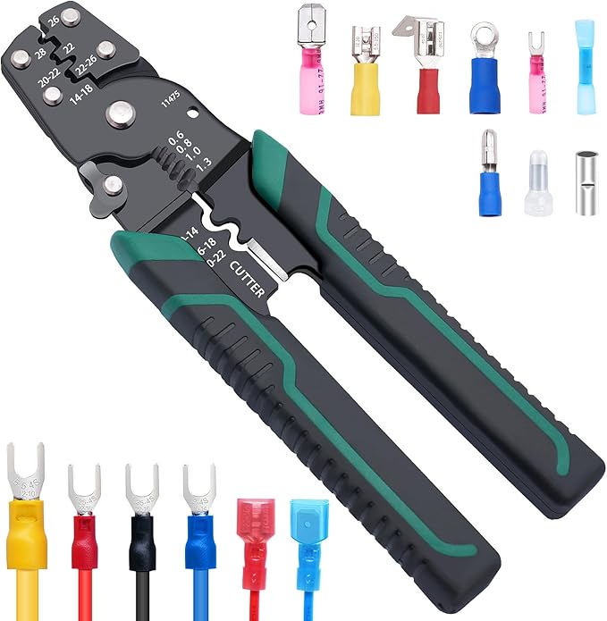 Twidec/Wire Crimper Tool With Stripper Cutter,Multifunctional Crimping Pliers Terminal Pliers For Insulated Electrical Connectors(22-10 AWG) N-060