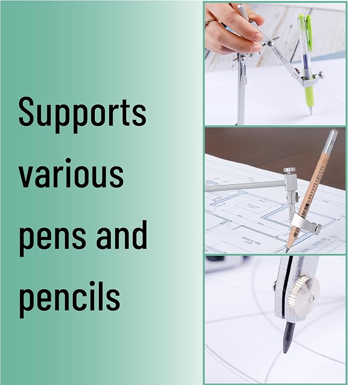 Mr. Pen- Professional Metal Compass with Wheel, Lock and Extension Bar for Geometry, Drafting, Math, Drawing, Compass for Geometry, Tool for Drawing Circles, Drawing Compass