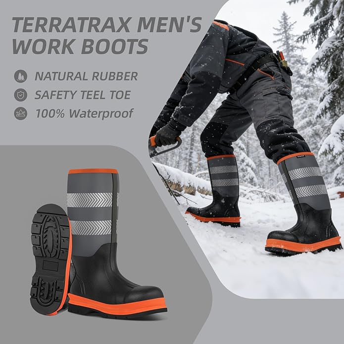 Men's Steel Toe Rubber Work Boots, Waterproof Neoprene Safety Boots with Puncture Proof Midsole - Oil & Chemical Resistant, Reflective High-Vis for Construction, Concrete, Roadwork
