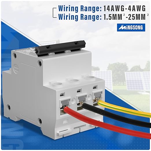 DC Solar Panels Disconnect Switch 20 Amp Solar Shut Off Switch 12V-400V 3 Poles AC Miniature Circuit Breaker for PV Homes, AC 110V DIN Rail MCB