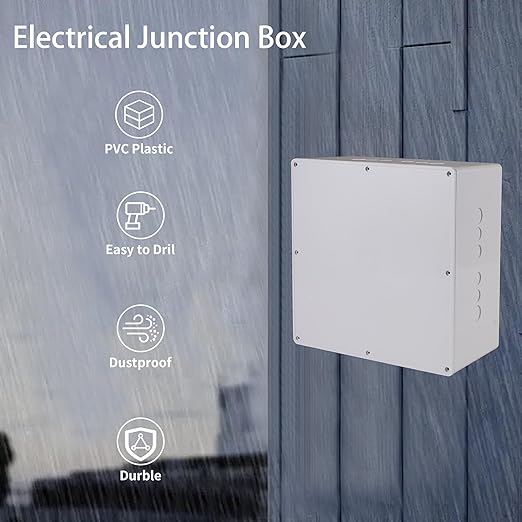 12" x 12" x 6" PVC Plastic Junction Box with Pre Molded 3/4" & 1" Punch in Holes Waterproof Electrical Boxes Project Junction Conduit Box for Electrical Outdoor Enclosure