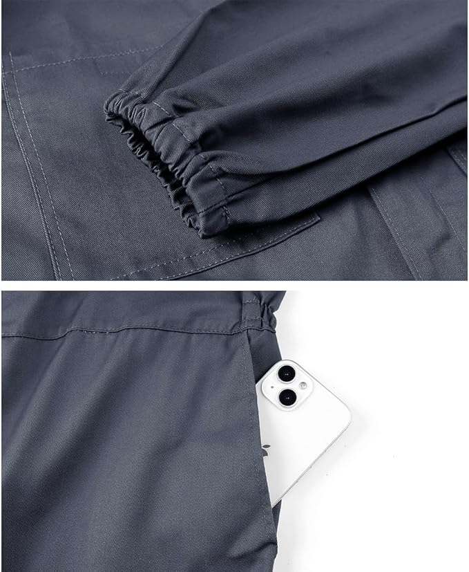 Men's Long Sleeve Zip-Front Coverall Lightweight Work Coveralls Mechanic Overall Jumpsuit with Hood