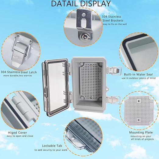 Electrical Box, Outdoor Waterproof Box IP67 Junction Box with Mounting Plate,ABS Plastic Project Box Power Cord Enclosure Clear 5.9" Dx3.9 Wx2.8 H