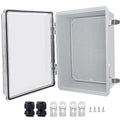 Outdoor Waterproof Box,IP67 ABS Junction Box Electrical Enclosure with Stainless Steel Latch, Hinged Cover Electric Box with Wall Brackets 13.8" Dx9.8 Wx5.9 H
