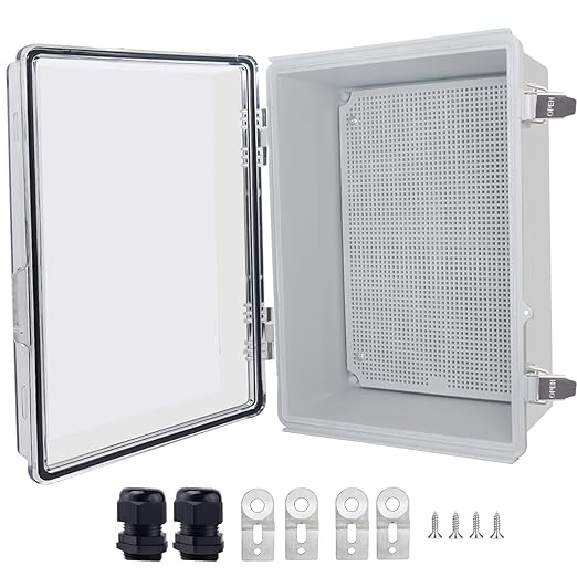 Outdoor Waterproof Box,IP67 ABS Junction Box Electrical Enclosure with Stainless Steel Latch, Hinged Cover Electric Box with Wall Brackets 13.8" Dx9.8 Wx5.9 H
