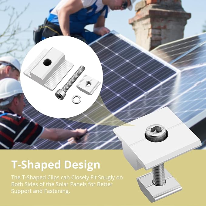 Anbte 10pcs Solar Panels Centre Clamps 30mm, Aluminium Solar Panel Mounting Brackets T-Shaped Mid Clamps Solar Panel Bracket Kit for Metal Roof, Tin Roof, Flat Roof, Sheet Roof