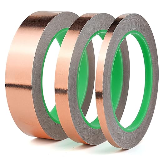 BOMEI PACK Copper Foil Tape 3 Pack (1.97mil x 1inch 1/2inch 1/4inch x 66ft) with Conductive Adhesive for Electrical Repairs, Guitar, Stained Glass, Paper Circuits