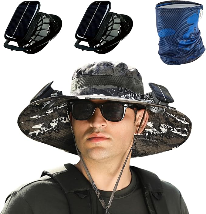 Solar Powered Fan Hat for Men,Hat with Fans Solar Power Outdoor Fishing with 2 Solars Fans
