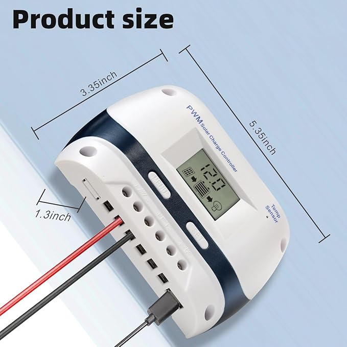 10A 30A Solar Charge Controller 12V/24V PWM Solar Charge Controller with LCD Display USB Port Suitable for FLD/LiFePO4/SLD/GEL