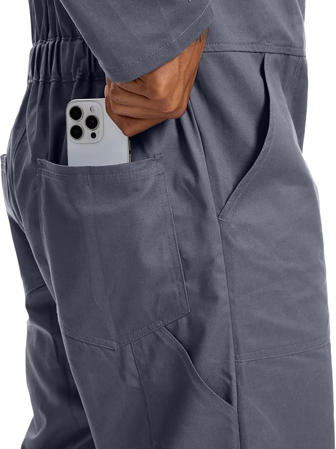 WORK IDEA Men's Coveralls Long Sleeve 100% Cotton Twill Workwear Jumpsuit Relaxed Fit
