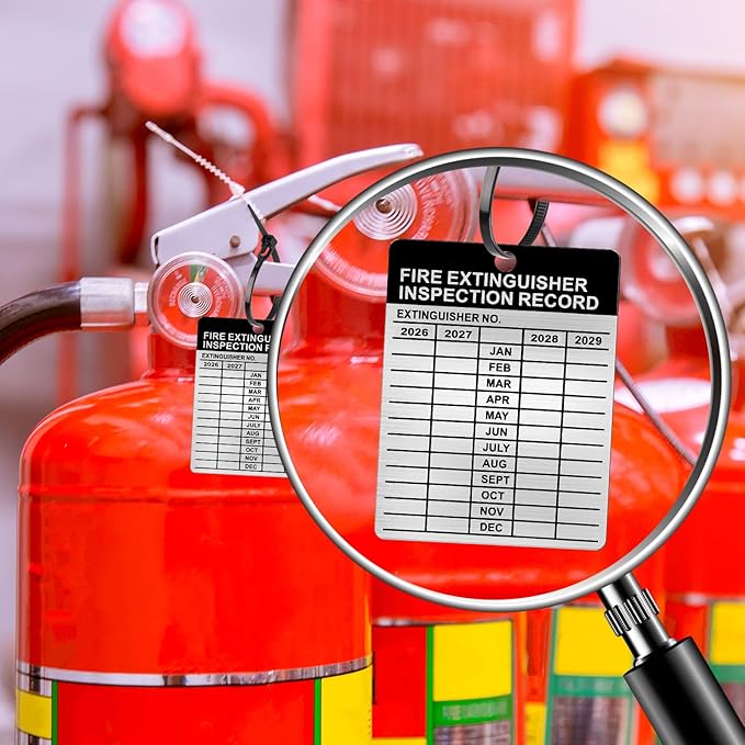 25 Sets Metal Inspection Tags Safety Inspection Tags Fire Extinguisher Inspection Sticker 2.2X3inch Fire Extinguisher Inspection Record Tag 2026-2029 with Handheld Hole Puncher for Indoor Outdoor (25)