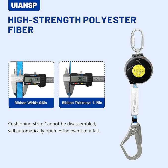 6FT Self Retracting Lifeline Fall Protection Retractable Safety Lanyard Rectracting Lifeline Personal Fall Arrest Protection ANSI Self Retractable Gear for Roofing Construction(Big Hook)