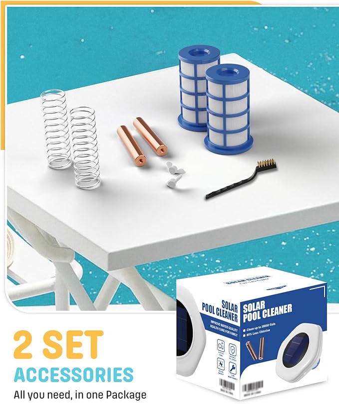 Solar Pool Cleaner, Floating Water Cleaner and Purifier, Copper for Pool 35,000 Gallons, Large Solar Panel & 2 Sets of Fittings, Floating Water Cleaner for Above Ground Pool & Inground Pool