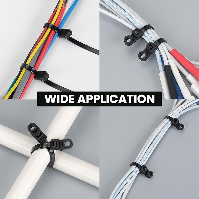 Heavy Duty Zip Ties with Screw Hole, 75lbs Tensile Strength, 7.5 Inch Mountable Cable Ties for Indoor & Outdoor Use, 50PCS Black Nylon Universal Cable Tie Buckle