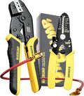 Crimping Tool For Spade Kit with Wire Stripper — Ratcheting Crimper Wire Terminal Crimper for 24–14 AWG Spade & Open Terminals and Electrical Wire Connectors, for Auto, Marine, Appliance, DIY