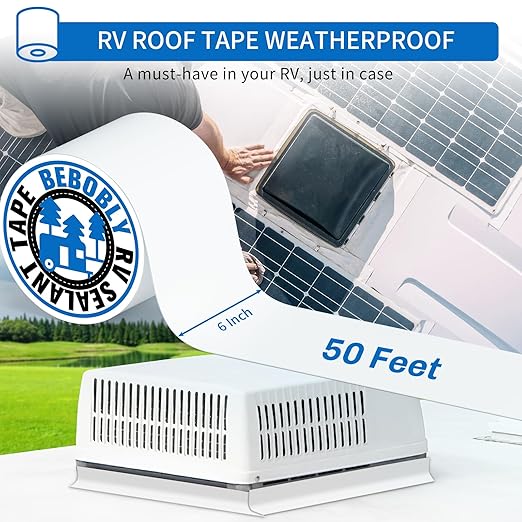 RV Roof Tape,Leak Repair Sealant Tape 6 Inch x 50 Foot UV & Waterproof for RV Roof,Window,Camper, Boat,Pipe Sealing, Natural White