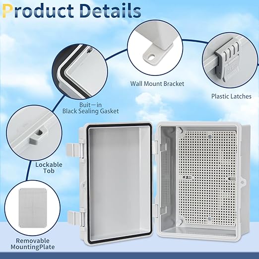 Waterproof Electrical Box Outdoor Project Junction Box ABS Plastic Housing with Latch Hinged Suitable for Landscape Lighting, Security Surveillance, DIY Projects etc(8.6"x6.6"x4.3")