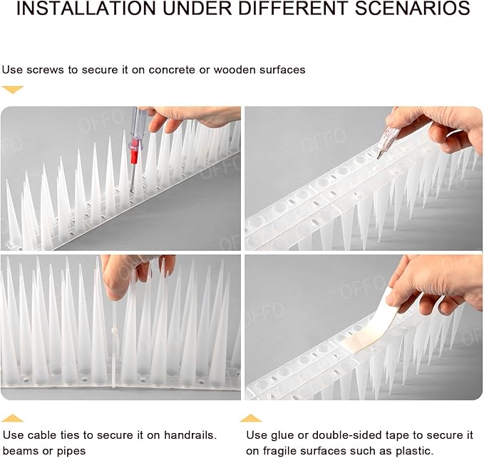 OFFO Bird Spikes Pigeon Outdoor Spikes for Cat Keep Birds Raccoon Woodpecker Away Covers 26 Feet(8.1m), Frosted White