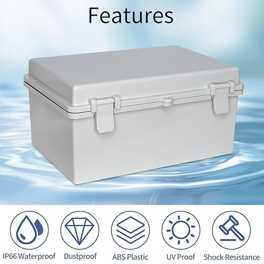 Waterproof Outdoor Junction Box ABS Plastic Electrical Enclosure Hinged Cover Electric Box with Mounting Plate for LED Lights, Solar Panels, and Surveillance Cameras(11.4"x7.4"x5.5")
