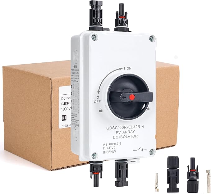 32 Amp DC1200V Solar Disconnect Switch Isolator Switch with IP66 Waterproof Enclosure PV Panel Disconnect On-Off for Solar Systems