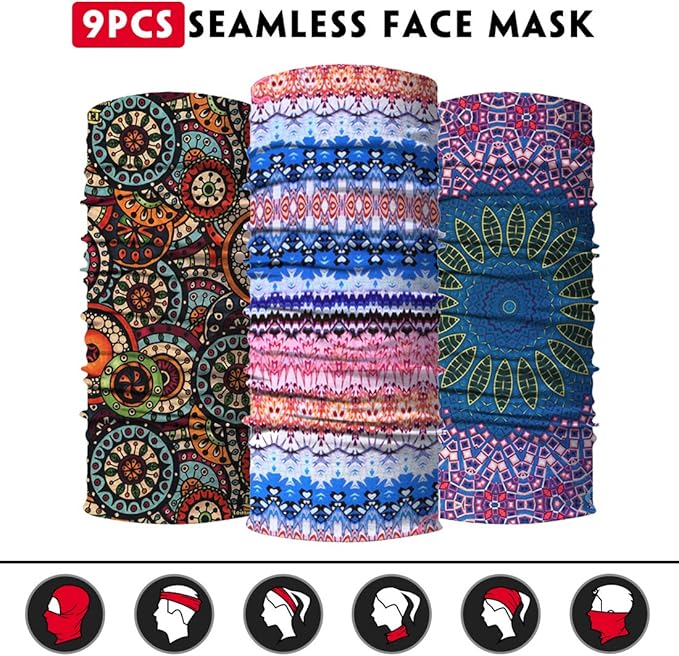 Venswell Neck Gaiter Face Mask Men Women,Seamless Bandana Rave Face Cover Scarf Mask,Balaclava,Headband, Head Wrap,Headwear