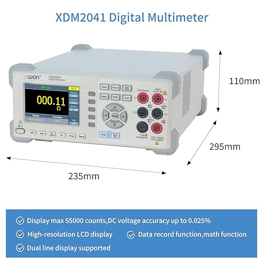 OWON XDM2041 Digital Multimeter with 3.7 inch (480x320) high Resolution LCD, 55000 Counts True RMS AC Voltage/Current Measurement,Support SCPI and Dual line Display Up to 65 Readings per Second
