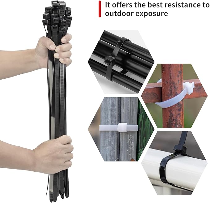 BethTie Black 36inch Zip Ties Heavy Duty 300 PCS, 250 LBS Ultra Strong Plastic Wire Ties, Large Cable Ties Extra Long Tie Wraps, Indoor and Outdoor UV Resistant