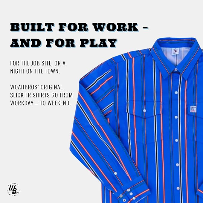 WoahBros FR Shirts for Men, 8oz Midweight Flame Resistant Welding Shirt, 100% Cotton, Pearl Snap Buttons - CAT2/NFPA2112