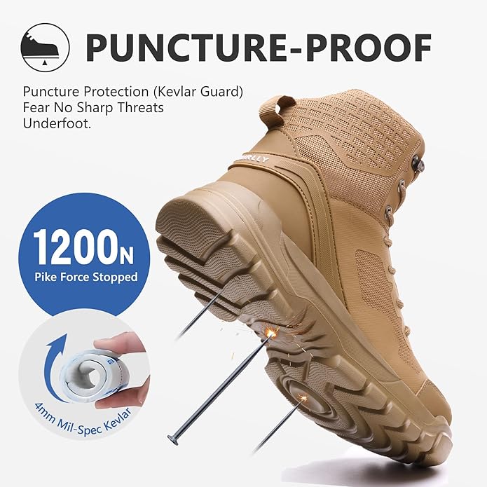 Hogent Steel Toe Boots for Men Lightweight Comfortable Work Boots with Air Cushion Puncture Proof Safety Shoes for men Industrial Construction Warehouse Work