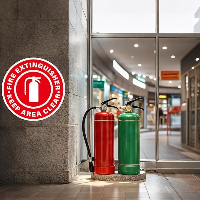 5 Pack Fire Extinguisher Keep Area Clear Sign 17×17 Inches Large Caution Safety Warning Sticker Self Adhesive Vinyl Waterproof Signage for Office Business Workshop