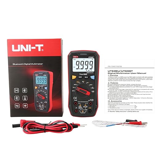 UNI-T Multimeter Tester True RMS UT60BT Temperature Measurement,NCV,Duty Cycle,Diode Test,Digital Voltmeter & Ohm Meter,Smart Multimeter 1000V for Electrical Troubleshooting