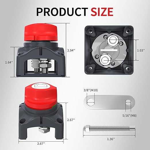 Top Post Battery Disconnect Switch 12V-48V Battery Disconnect Switch 12 Volt Waterproof Cut Off Switch Positive On/Off for Marine Car RV Boat ATV UTV Vehicles