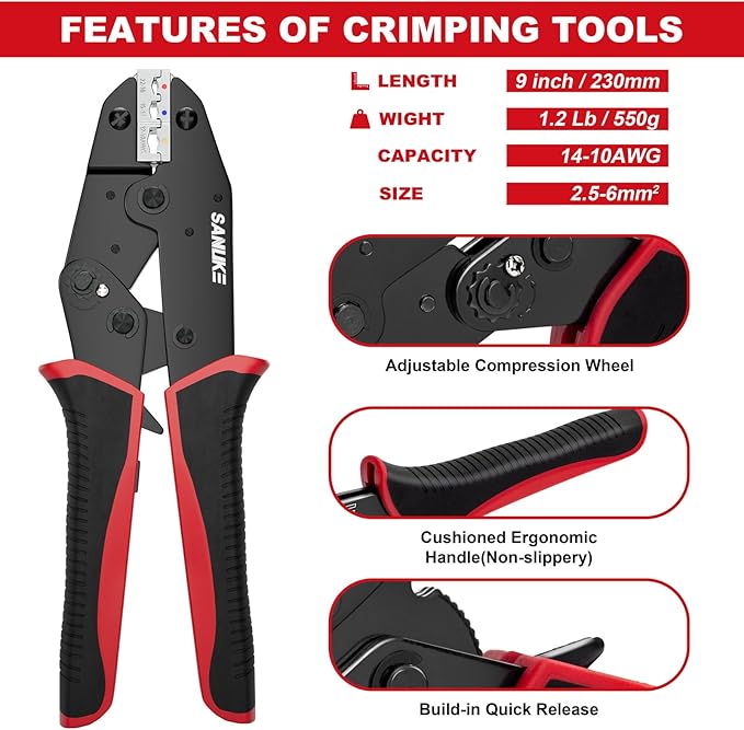 Sanuke Crimping Tool For Insulated Wire Connectors-AWG 22-10 Ratcheting Wire Crimper-Crimping Pliers-Electrical Crimping Tool for Insulated Connectors and Wire Terminal