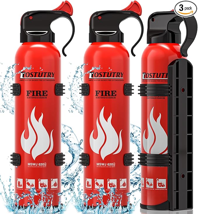 Upgraded 8-IN-1 Fire Extinguisher for Home Vehicle Car Kitchen Boat, Small Fire Extinguishers Spray with Mount for Class A B C K Fire, Portable Non-Toxic Prevent Re-Ignition Easy Clean (3 Pack)