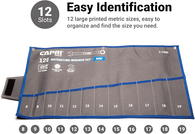 Capri Tools Wrench Roll Up Pouch Standard Pockets