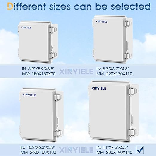 Waterproof Outdoor Project ABS Plastic Junction Box IP67 Weatherproof Dustproof Enclosure with Hinged Cover, Mounting Plate,Wall Brackets for Power Project (11"X7.5"X5.5")