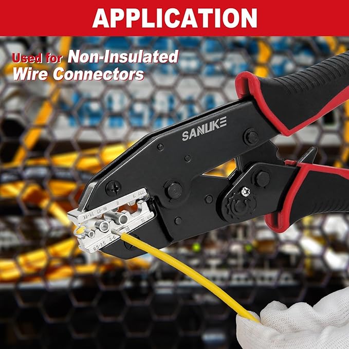 Sanuke Crimping Tool For Non-Insulated Wire Connectors-AWG 22-6 Ratcheting Wire Terminal Crimper-Electrical Crimping Tool for Non-Insulated Connectors