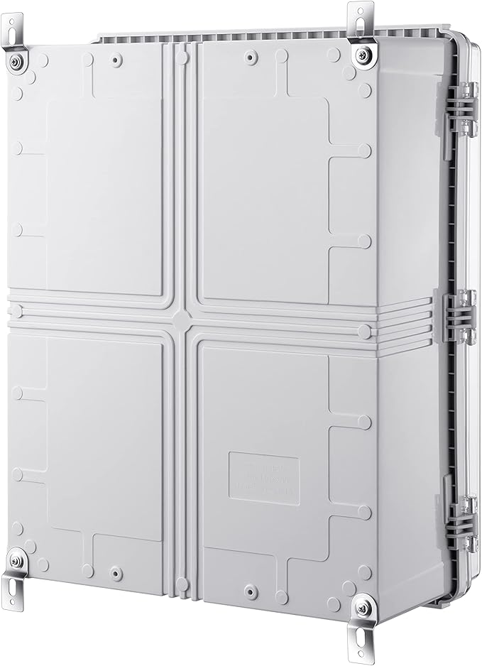 Junction Box, IP67 Waterproof Plastic Enclosure for Electrical Project, Hinged Grey Cover, Includes Mounting Plate and Wall Bracket (Transparent Cover, 20"×16.1"×7.9")
