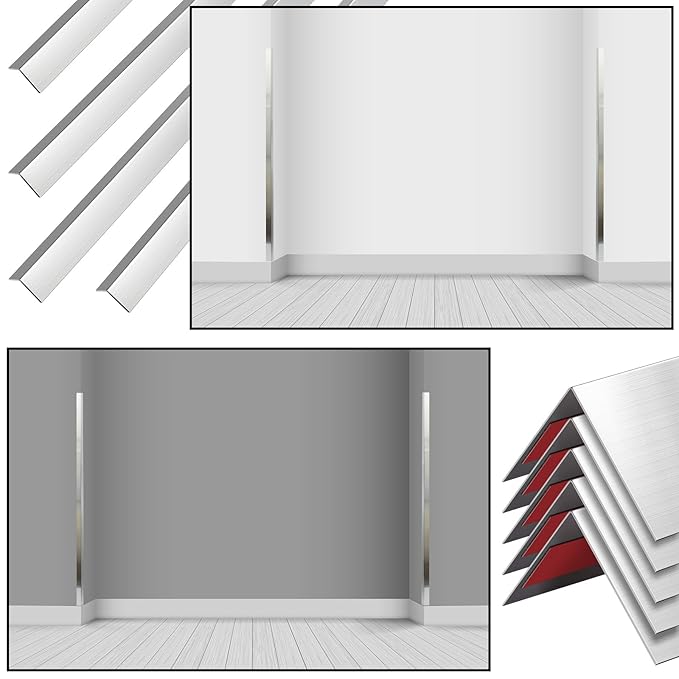 Therwen 10 Pcs 0.5 x 0.5 x 48 Inch 304 Stainless Steel Corner Guards Metal Wall Guard Protector Corner Trim Molding for Door Countertop Furniture Cabinet Protection