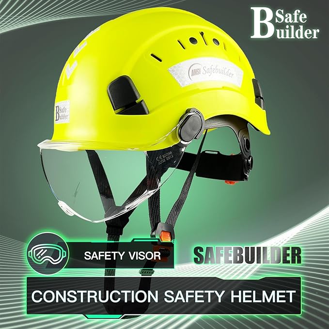 Construction Safety Helmet with Visor ABS Hard Hat Adjustable Ventilation Hardhats Industrial Work Head Protection for Men Certified ANSI/ISEA Z89.1