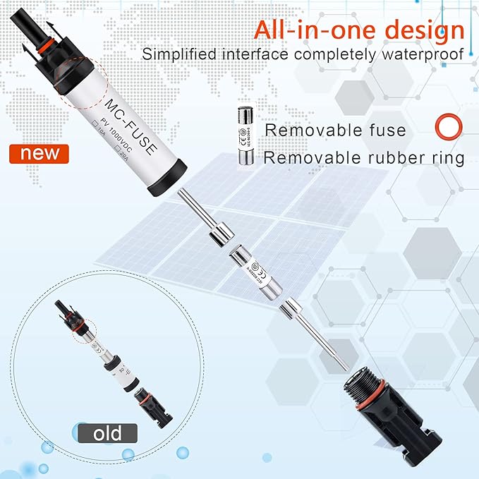 30A Solar Fuse Connector IP68 Waterproof 1000V in-line Fuse Holder 30A Male and Female Connector Waterproof in-Line Fuse Holder (Contains 4 fuses + 2 Solar Fuse Holders)… (30A)