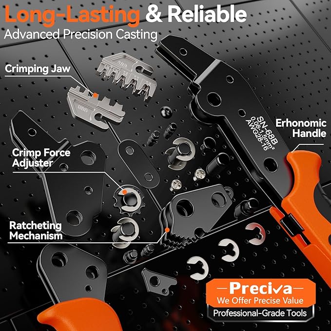 Preciva Mini-Fit Jr Kit Crimping Tool, with 12 Types 2-10 Pin Molex 4.2mm Connector, AWG 28-16 Terminals Terminals Crimping Pliers Compatible Dupont, Molex, KF2510