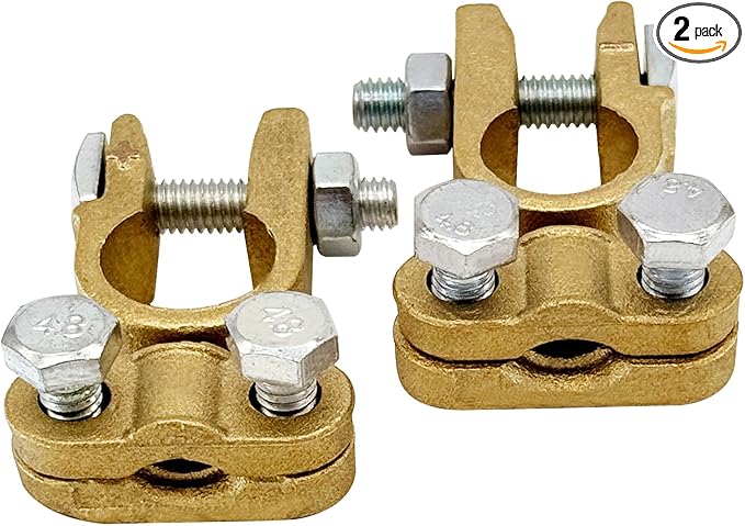 Ampper Brass Battery Terminals Connectors Clamps, Top Post Battery Terminal Protector Set for Marine Car Boat RV Vehicles (1 Pair)