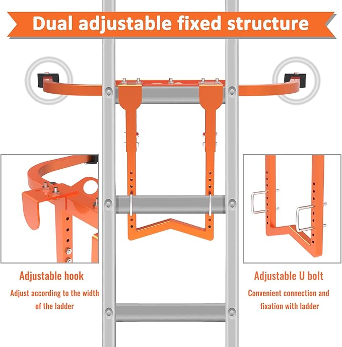 Ladder Stabilizer, Heavy Duty Steel Ladder Stabilizer with Wing Span/Wall Extension Accessory, Secure and Stable Ladder Standoff Arms for Roof Gutter with Anti-Slip Rubber Feet & Tool Tray